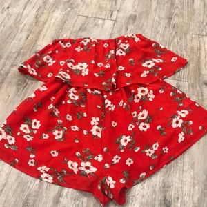 Seek Red Floral Strapless Romper